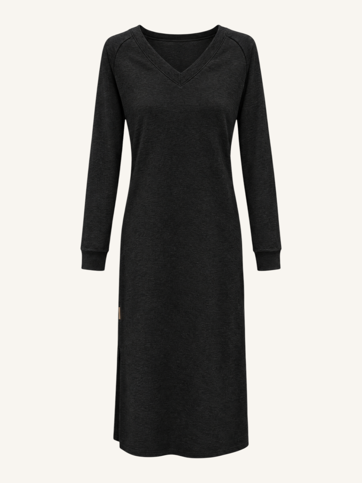 JXR3009 V-Neck Ribbed-Cuff Midi Dress