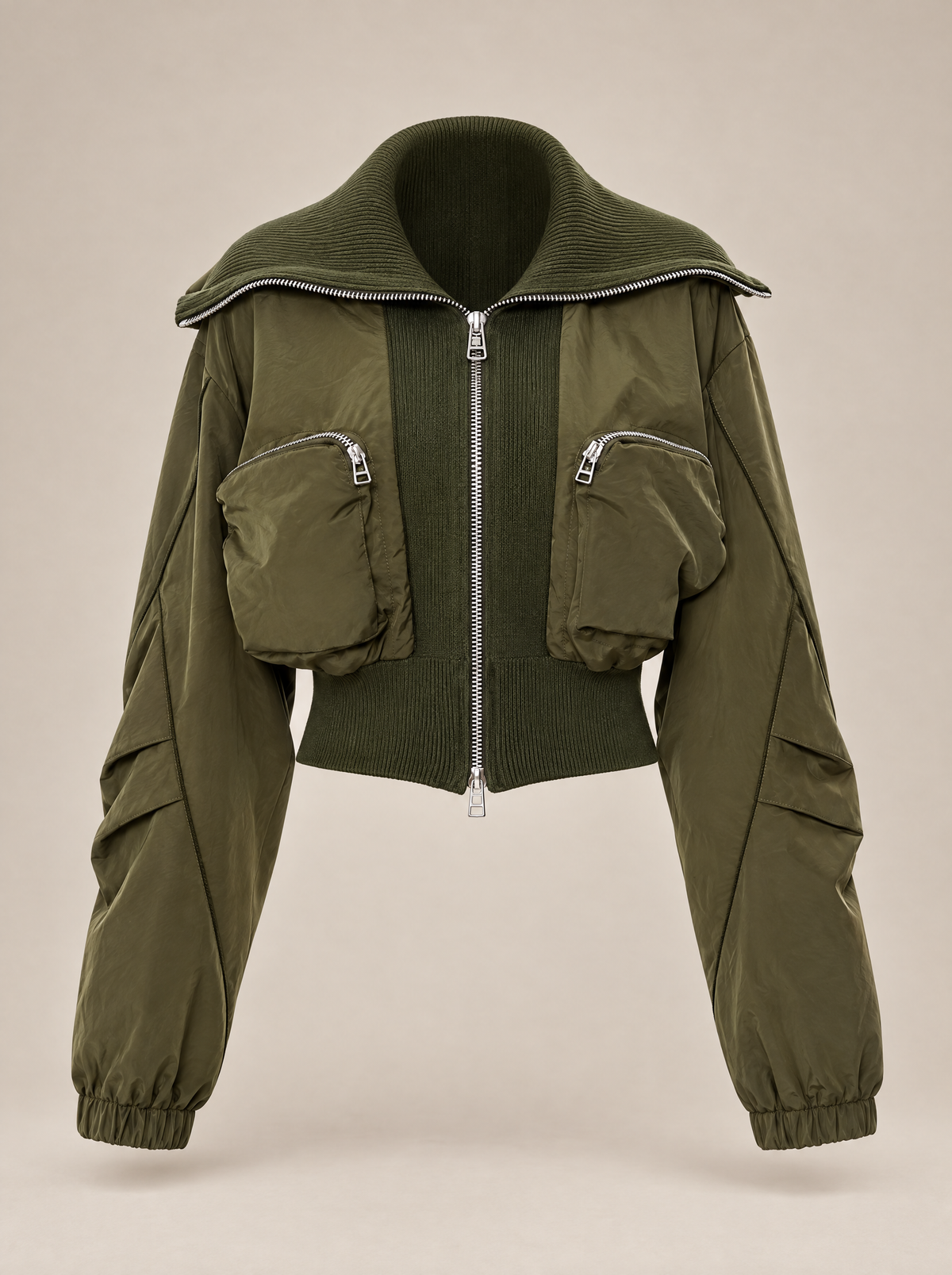 JXR0003 Cropped Utility Jacket in army green, front view