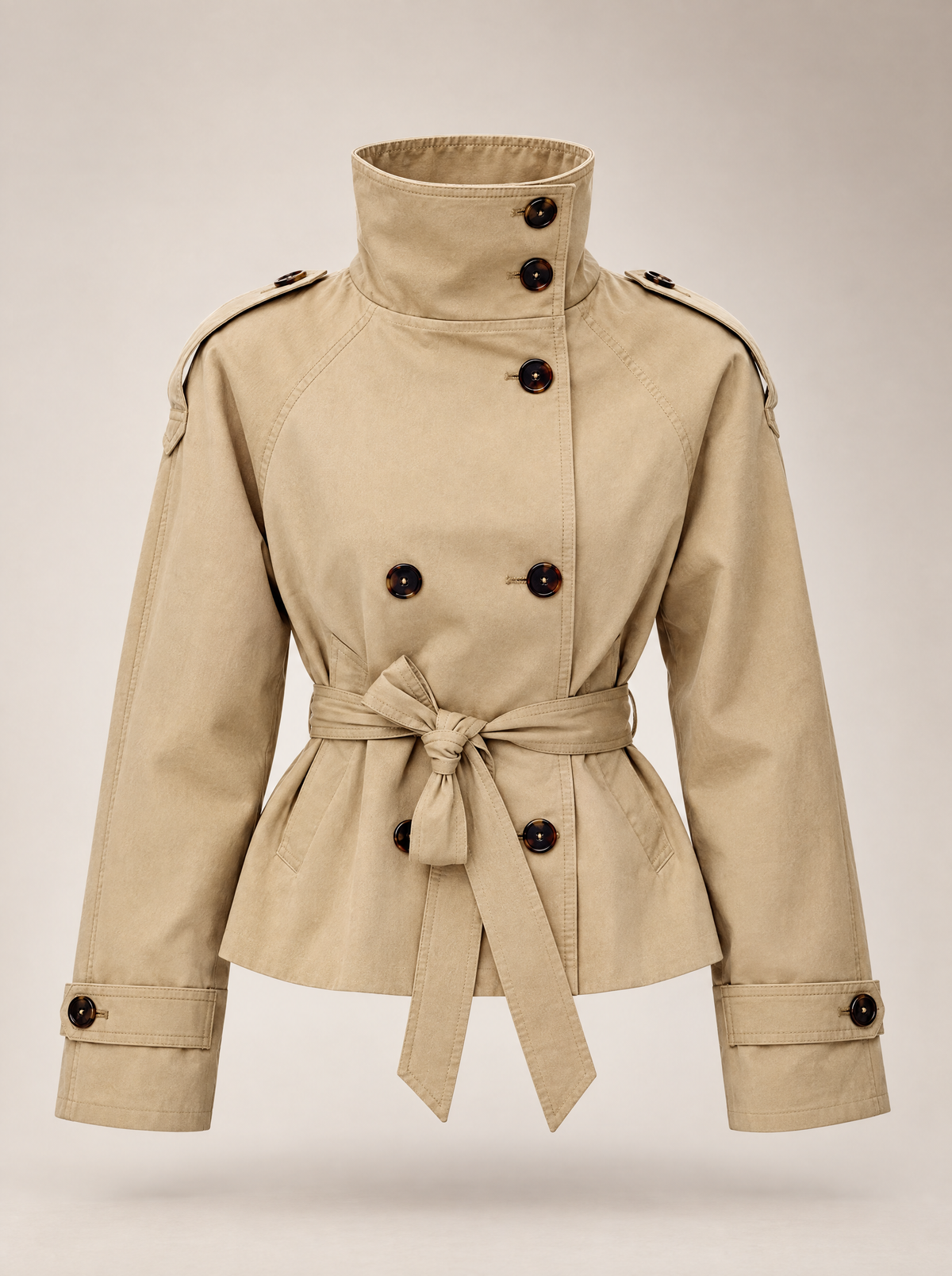 JXR0004 Belted Trench Jacket in khaki front view