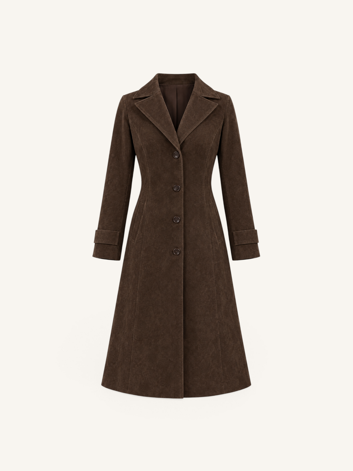 JXR0005 brown vintage suede trench coat front view with four buttons