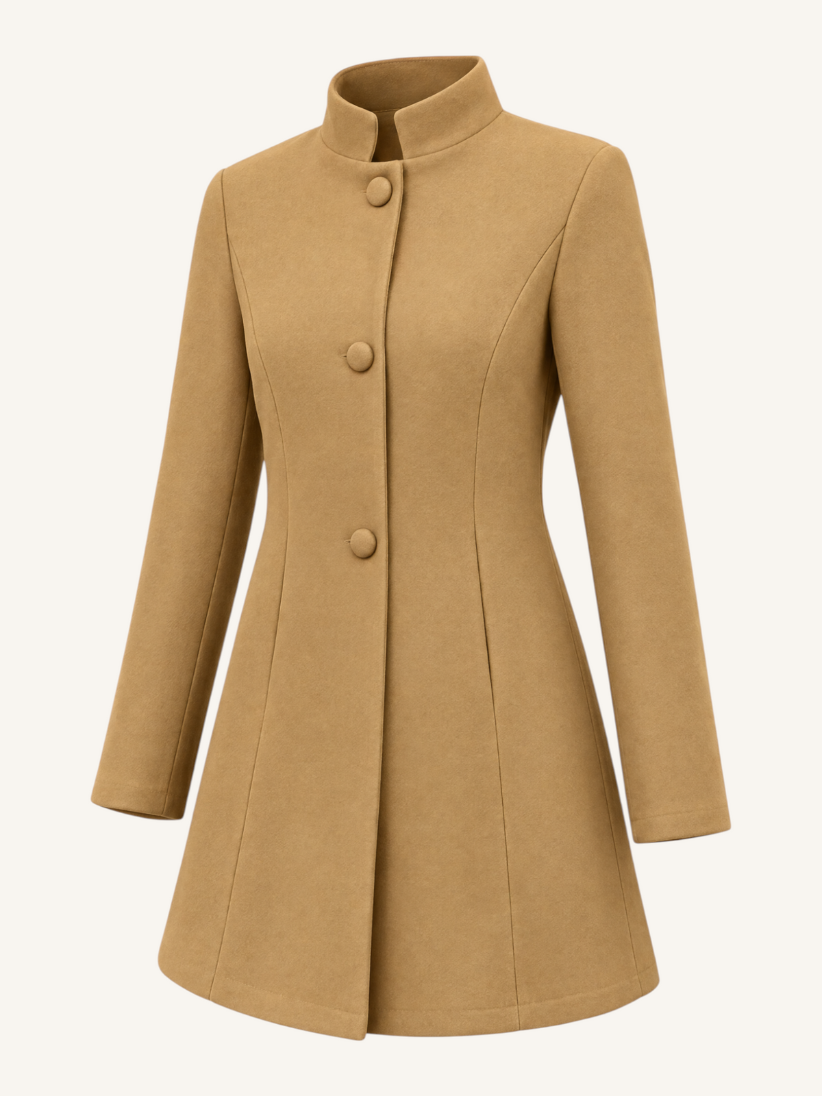 JXR0008 Caramel tailored button-front coat detail view