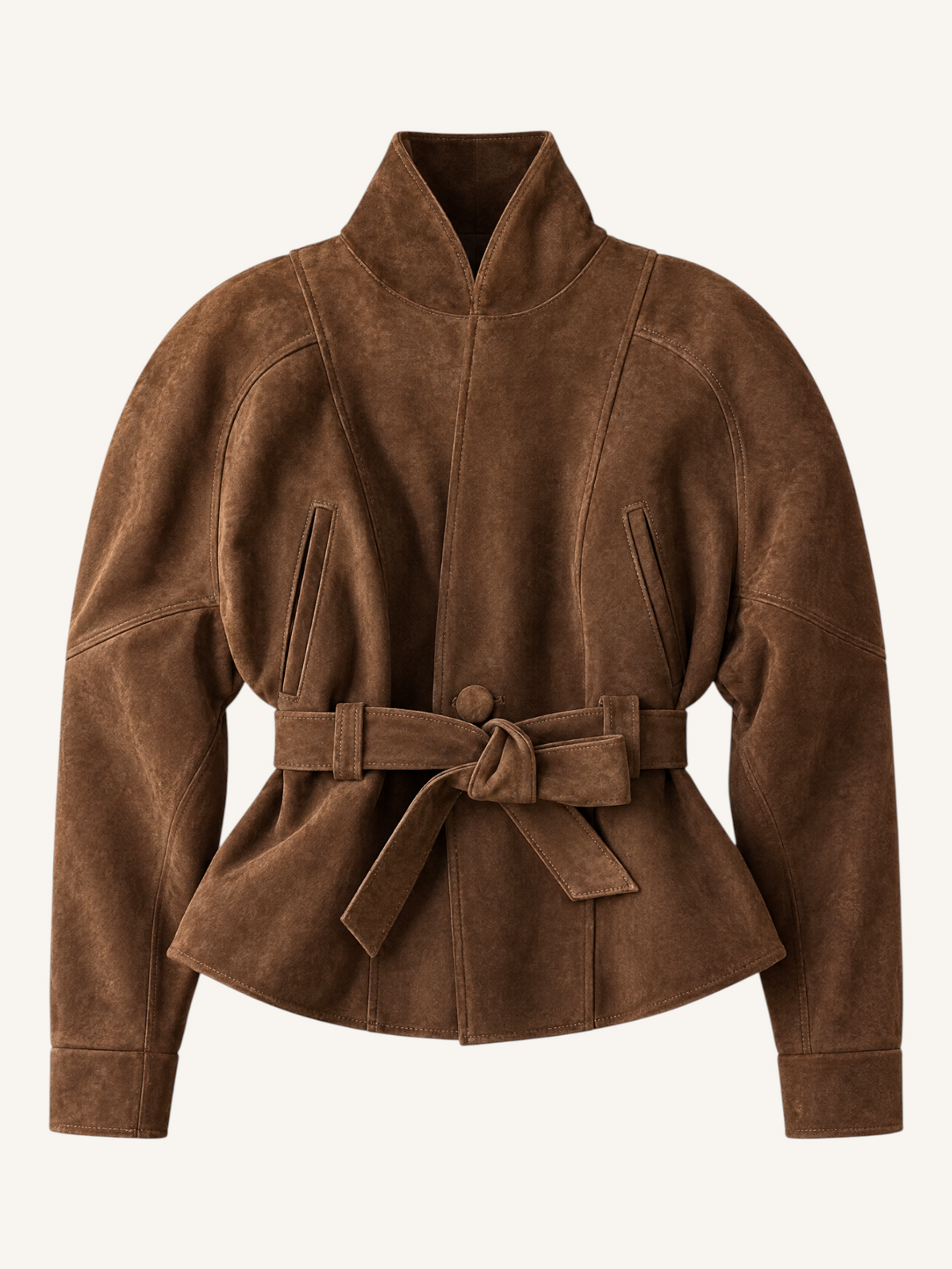 JXR1002 coffee belted suede-effect jacket, front product view