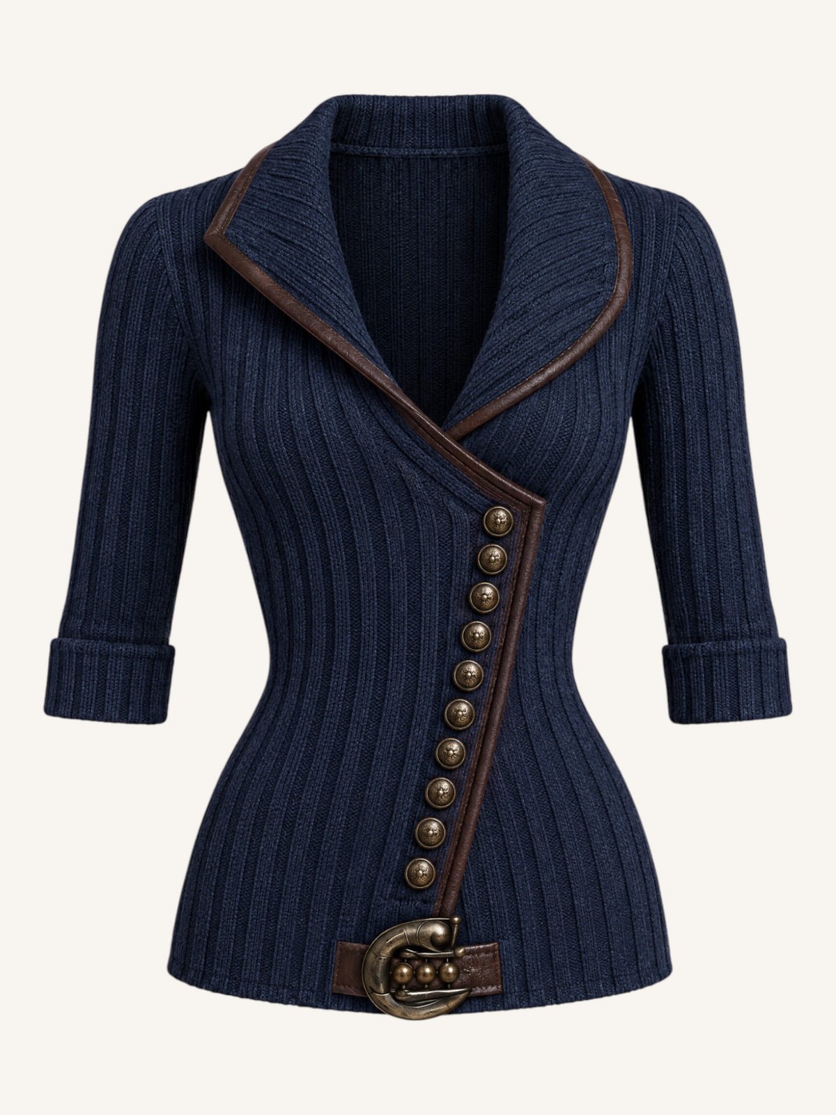 JXR2004 navy asymmetric knit jacket front view
