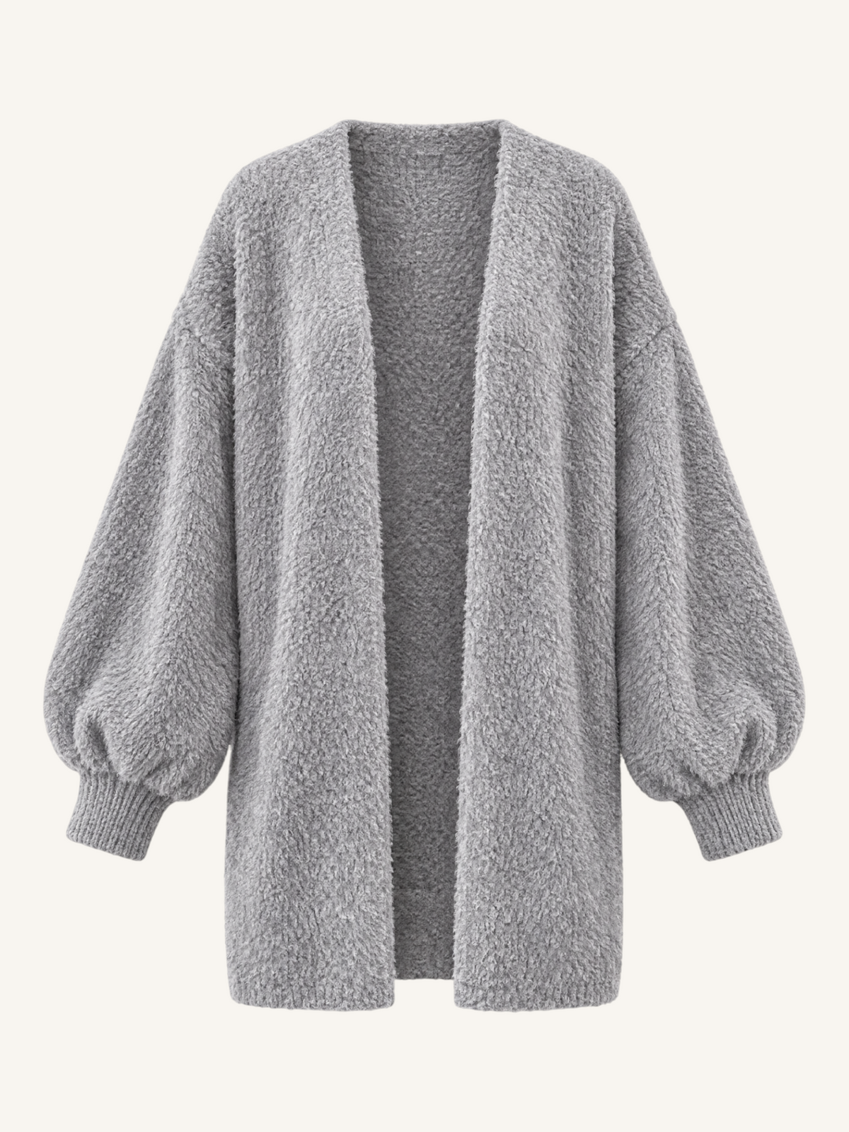 JXR2006 grey plush open-front cardigan front view