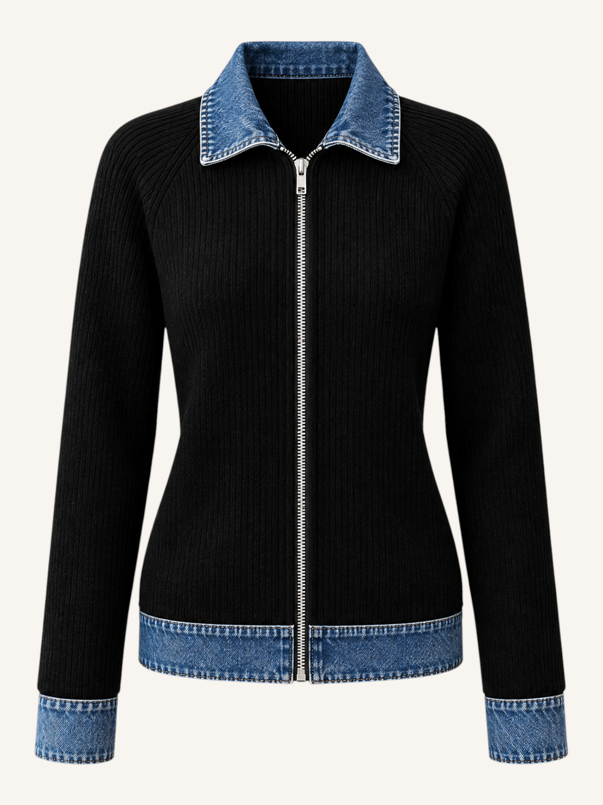 JXR2007 black ribbed cardigan front view