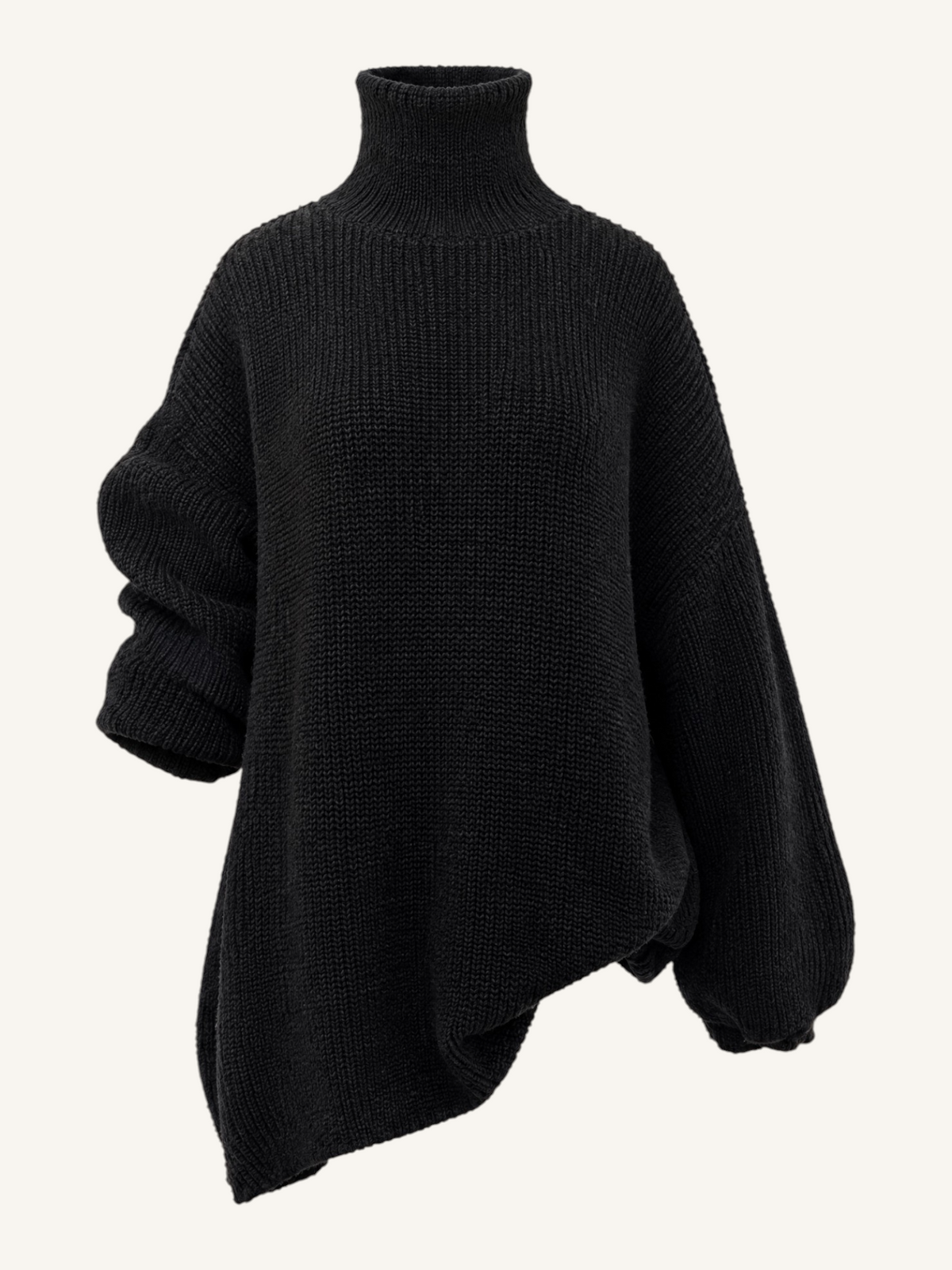 JXR3005 Oversized Turtleneck Sweater Dress in black, front product view