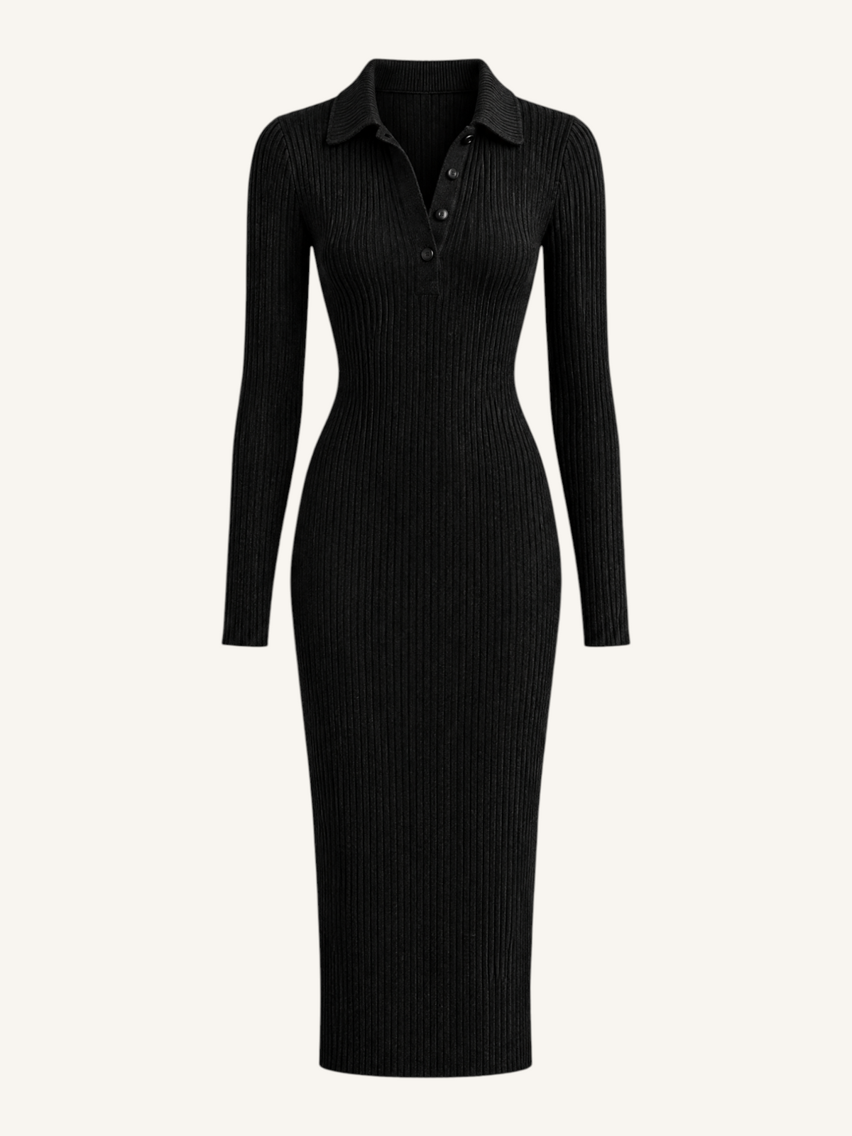 JXR3006 Ribbed Knit Midi Dress in Black, front view